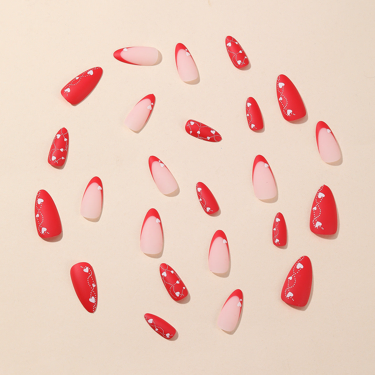 Matte Red Heart Almond Press-On Nails - Romantic & Sophisticated