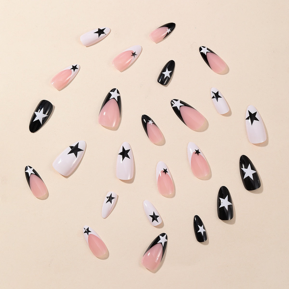 Black & White Star Stiletto Press-On Nails - Bold & Trendy  laot_28 (6)