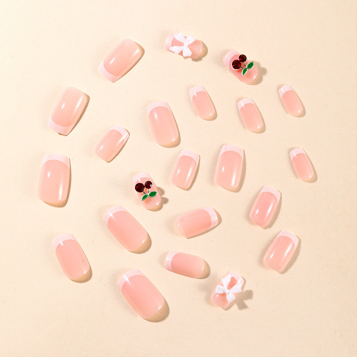 Cherry Bow Square Press-On Nails - Playful & Stylish