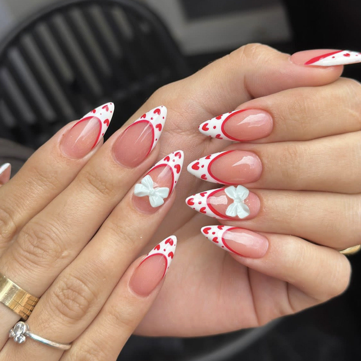 Heart Bow Stiletto Press-On Nails - Romantic & Bold