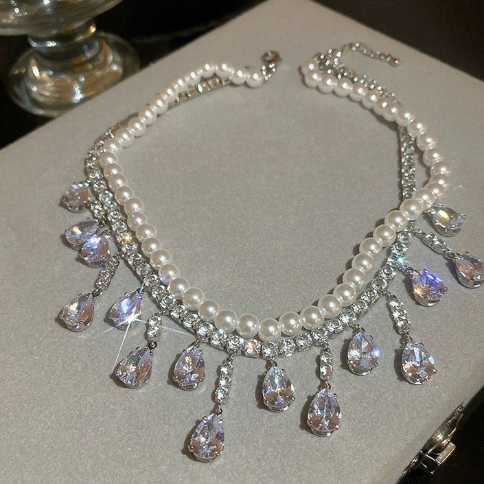 Radiant Elegance Pearl & Crystal Drop Necklace