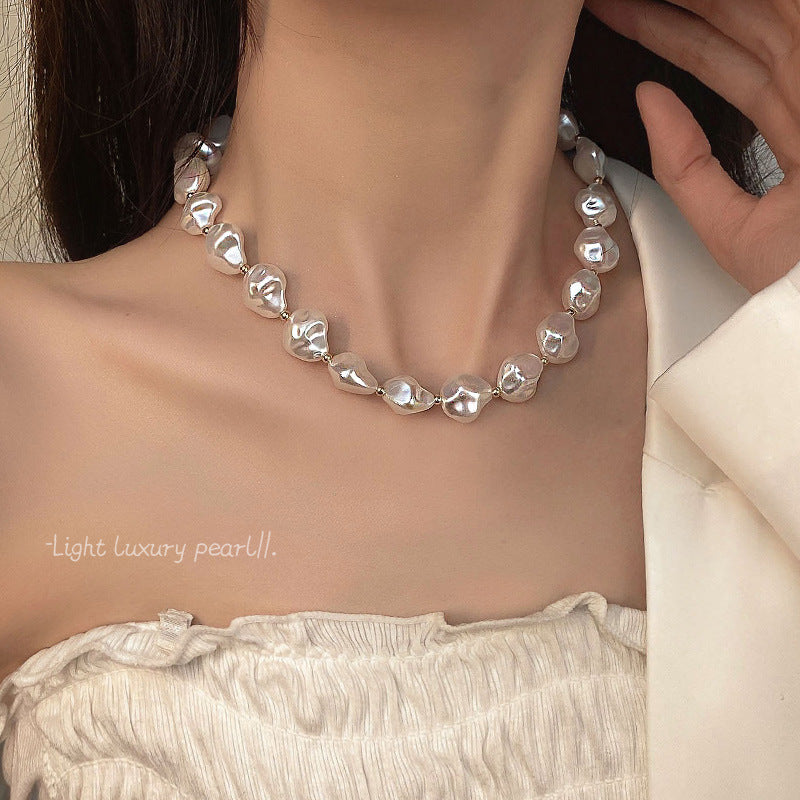 Irregular shaped large pearl necklace