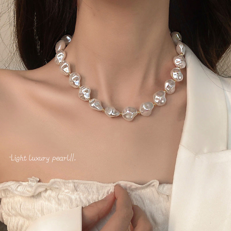 Irregular shaped large pearl necklace