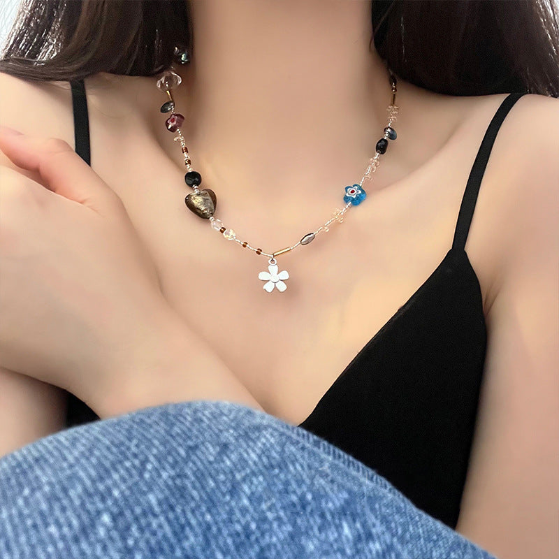 Multi-colour flower pendant necklace